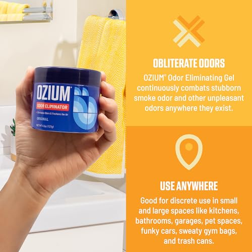 Image of Ozium Odor Eliminating Gel - 4.5oz Air Freshener Alternative for Smoke, Pets, and Musty Odors - Long Lasting Odor Remover for Cars, Homes, Closets and Small Spaces - Citrus