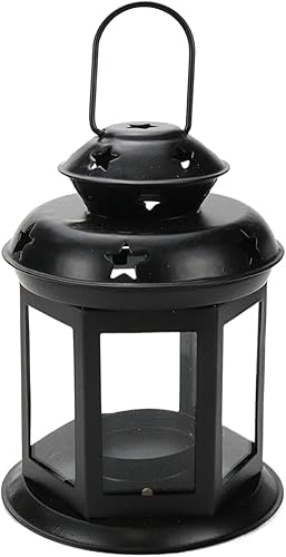 Curqia Farol de vela vintage de metal para chimenea portavelas decorativas para decoración del hogar con vidrio transparente negro