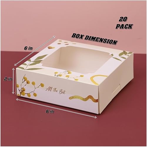 Miniatura 2 de Paquete de 20 cajas de panadería con ventana pequeñas de 6 x 6 x 2 pulgadas para galletas, dulces, pasteles, brownie, pastel de gasa, tarta, tarta,