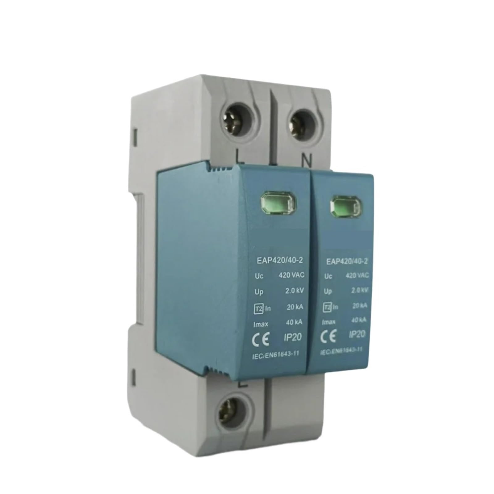 Surge Protector 2P 20KA-40KA, AC75V-AC420V Casa 220V, Scaricatore T2, installazione su guida DIN (AC 420V)