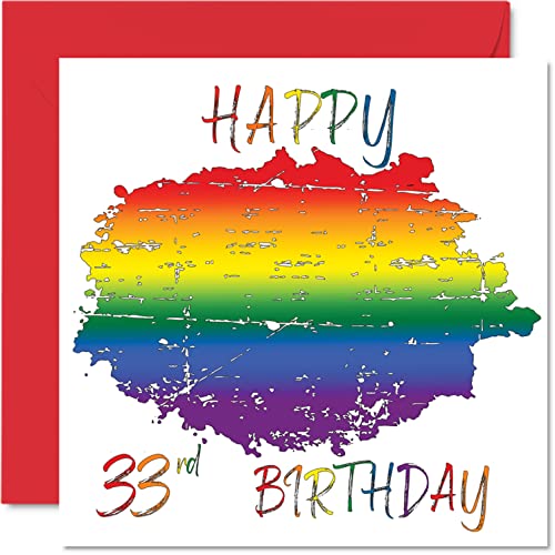 Stuff4 Tarjetas de cumpleaños LGBT 33 para pareja, feliz 33 cumpleaños, tarjeta LGBT de 33 cumpleaños para pareja de novia, novio, 145 mm x 145 mm, tarjetas de felicitación de orgullo gay LGBT