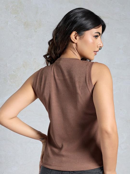Image of Women's Black Ribbed Sleeveless Tank Top, Round Neck, Casual Everyday Wear
