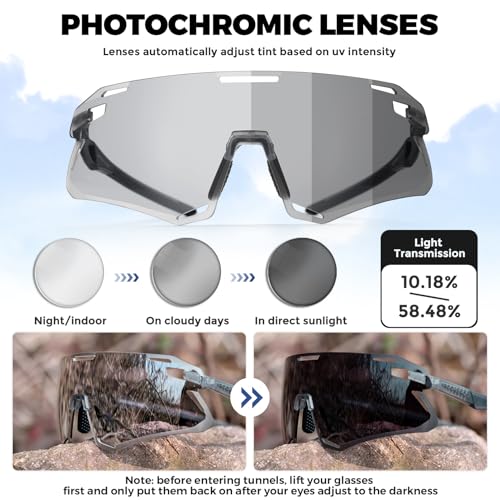 Image of ROCKBROS Photochromic Cycling Sunglasses UV Protection Bike Sport Grey