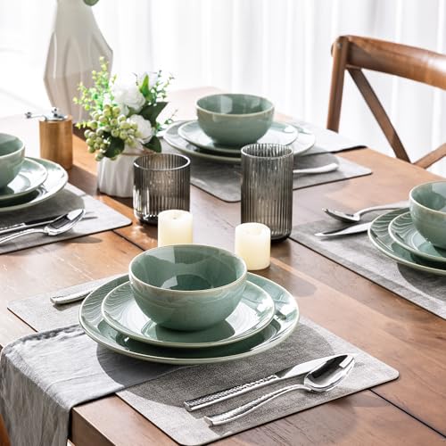 Image of GBHOME Ceramic Dinnerware Sets for 8, 24 Pieces Stoneware Plates and Bowls Sets, Reactive Glaze Dish set -Scratch Resistant, Dishwasher&Microwave Safe-Malachite Green