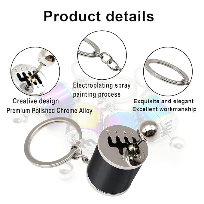 Image of Gear Shift Keychain for Car Lovers, 6 Speed Manual Transmission Gearbox Keyring, Metal Shifter Lever Accessory, Automotive Gift for Men, Boys & Enthusiasts(Pack of 1,Multicolor)