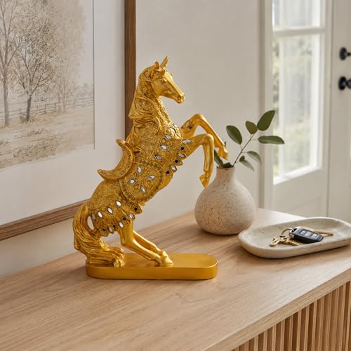 Estatua de caballo de resina dorada de 14.6 pulgadas miniatura 3