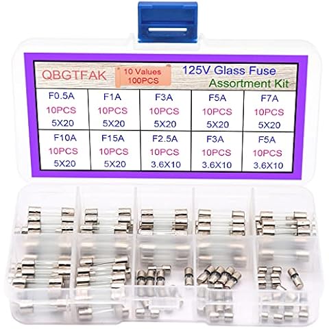 QBGTFAK 125V Fast-Blow Glass Fuses Assortment Kit 5x20mm Fuse 0.5A, 1A, 3A, 5A, 7A, 10A, 15A and 3.6x10mm 125V 2.5A, 3A, 5A.（100) pcs Cover