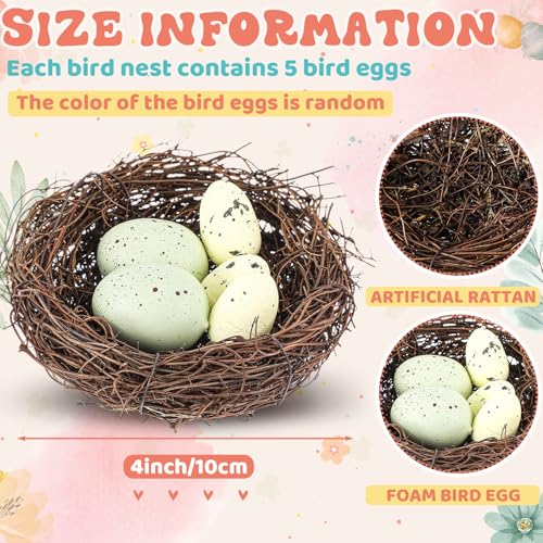 Image of Yookeer 6 Pcs Easter Bird Nest with 30 Pcs Eggs Spring Party Decoration Handmade Miniature 4 Inch Birds Nests Decorative for DIY Spring Displays and Easter Decorations(Pale Yellow,Light Green)
