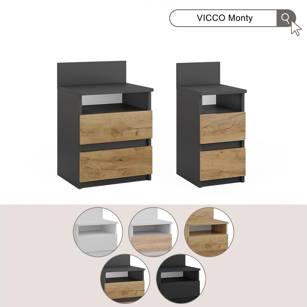 Vicco Stolik nocny Monty Antracyt złoty dąb Zestaw 2 sztuk