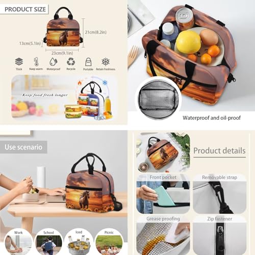 Horse Sunflower Backpack for School Girls Teen 4PCS Elementary Middle School Bag Lunch Box Water Bottle Holder Set Large Capacity Book Bags Rucksack Outdoor Travel Daypack Laptop Bag 6