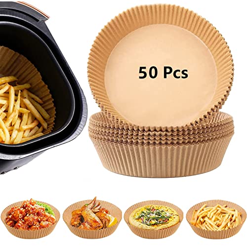 Backpapier für heißluftfritteuse,Luftfritteuse Pergamentpapier 16cm Rund,50 Stück Antihaft-Einweg Wasserdicht Ölfest Backpapier Liner für Heißluftfritteuse Bratpfanne Ofen Mikrowelle Cover