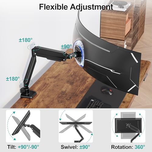 Image of MOUNT PRO Heavy Duty Monitor Arm for 49 inch Ultrawide Screen up to 44 lbs, Single Desk Computer Mount Curved Monitor Stand for Samsung Odyssey G9, Adjustable Gas Spring VESA Mount 75x75 100x100