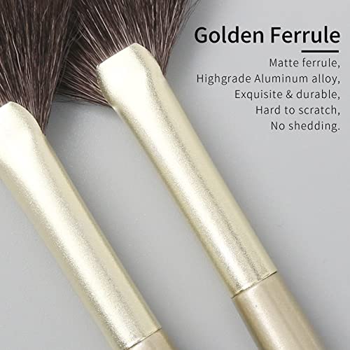 Fan Makeup Brush, Natural Hair Makeup Brushes By Enzo Ken, Eye Makeup Fan Brush, Small Powder Brush, Nose Contour Brush For Makeup, Detail Blush Brush, Natural Blush Brush, Fluffy Blush Brush For Cheeks. (Gold, E209) #TOP4