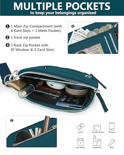 Nylon Wristlet Wallets for Women,Quilted Iris Phone Wallet with 3 Zipper Pouches & Card Holder for Everyday Use3