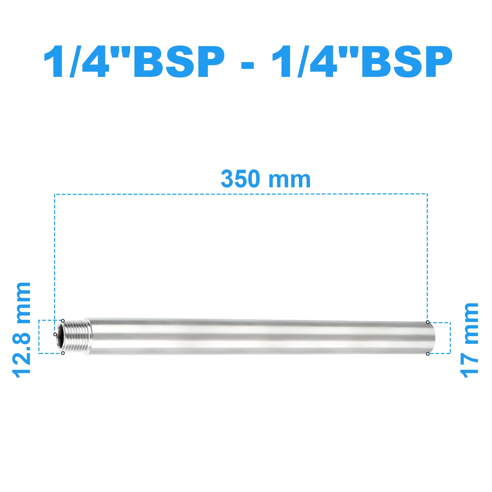 TAILONZ PNEUMATIC 304 Acciaio inox 1/4“ femmina x 1/4” maschio filettatura BSP nipplo da 350 mm Tubo fuso Raccordi di prolunga tubo diretto Connettori pneumatici （confezione da 2）