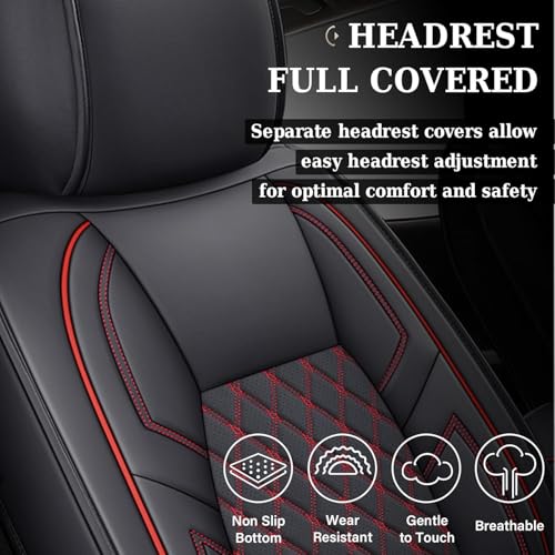 Image of Coverado Tundra Seat Covers, Back Leather Car Seat Covers for Trucks, Automotive Seat Covers Protector Custom Fit 2007-2021 Toyota Tundra(Rear Seat Cover /Red)