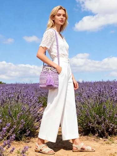 Bolso cruzado de lona para mujer tipo tote púrpura grande miniatura 7