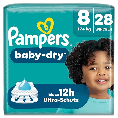 Pampers Baby-Dry Größe 8 28 Windeln 17kg+ Bis zu 100% Auslaufschutz & Komfort die ganze Nacht