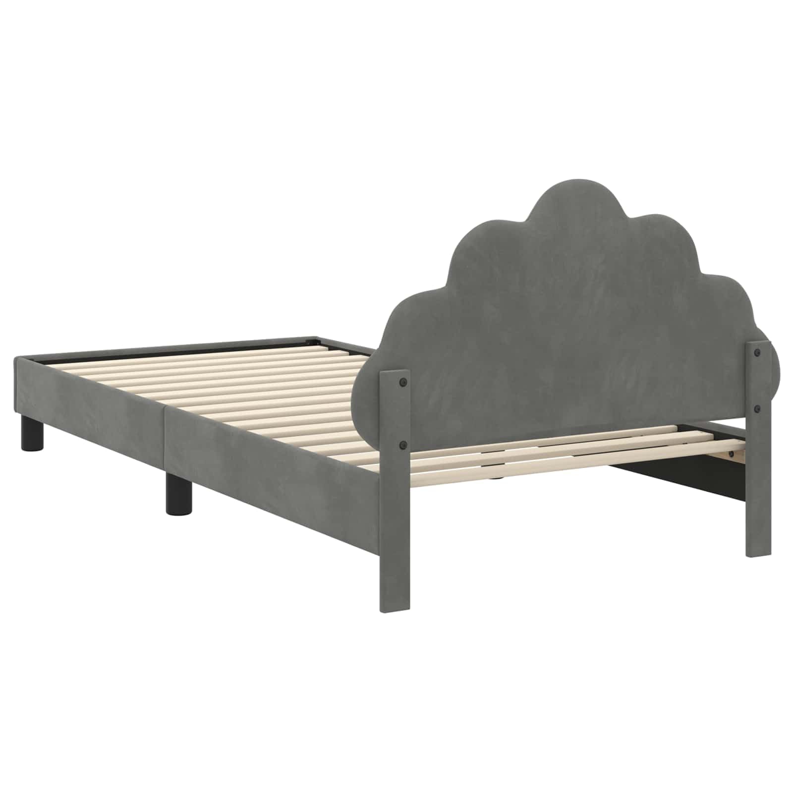Drewniana Inżynieryjna Niskoprofilowa Nowoczesna Szary 80 x 200 cm | Łóżko Dziecięce z Ramą i Zagłówkiem Ciemnoszary 80 x 200 cm Aksamitne Tapicerowane Wezgłowie Solidna Rama ze Stelażem