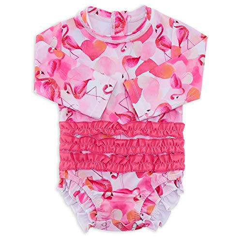Toddler Girls One-Piece Swimsuits 12-18 Months Flamingo Baby Bathing Suit UPF 50+ Sun Protection Rash Guard Sets Long Sleeve Swimwear