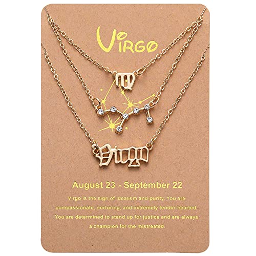 3 Pieces Constellation Zodiac Layer Necklaces Retro 12 Constellation Zodiac Pendant Horoscope Necklace Astrology Necklace, Exquisite Letter Horoscope Card Zodiac Jewelry (Virgo, Aug.23-Sept.22) 3 Pieces Constellation Zodiac Layer Necklaces Retro 12 Constellation Zodiac Pendant Horoscope Necklace Astrology Necklace, Exquisite Letter Horoscope Card Zodiac Jewelry (Virgo, Aug.23-Sept.22)