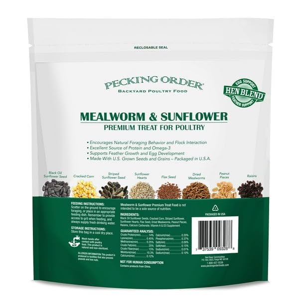 P L-RA Red River Commodities Mealworm & Sunflower Chicken Treat; 3 Lb. Bag - Includes Omega-3 Rich Flax Seed and Vitamin A & D3 Supplement