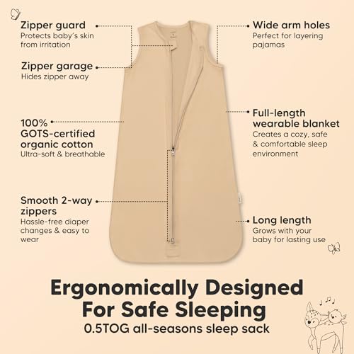Image of 2-Pack Baby Sleep Sacks, Zipper Wearable Blanket - 100% Organic Cotton 0.5TOG, Soft Lightweight Toddler Sleeping Sack 6-12 months, Easy to Wear Newborn Swaddles Sleepsack (Toasty, M)
