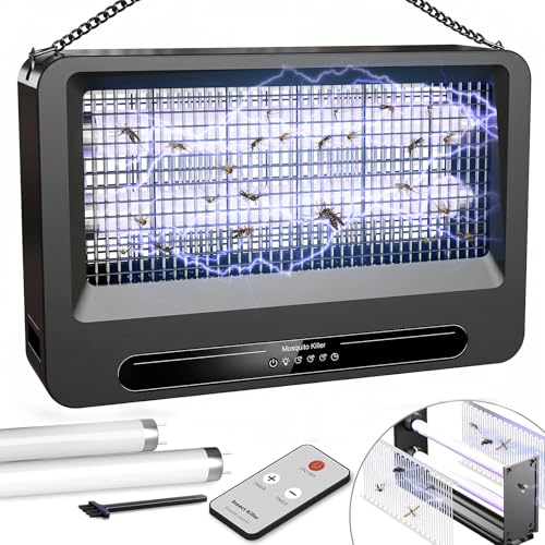 YFFU Lampara Antimosquitos, Mata Mosquitos Eléctrico con 2 Tubos UV Recambiables, Antimosquitos Eléctrico de Doble Cara 4000V, Lámpara Antimosquitos Exterior Diseño Desmontable con Soporte De Colgado