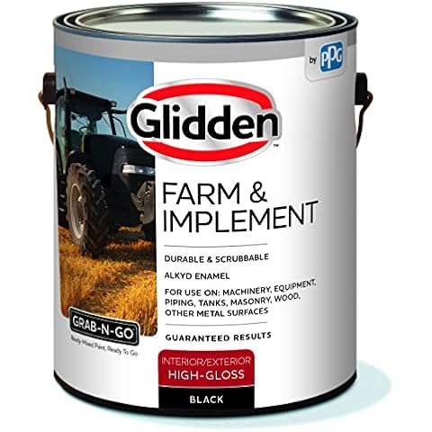 Glidden Farm & Implement Alkyd Enamel Interior/Exterior Paint for use on Machinery, Equipment, Masonry, and Other Metal Surfaces, 1 Gallon, High Gloss, Black Cover