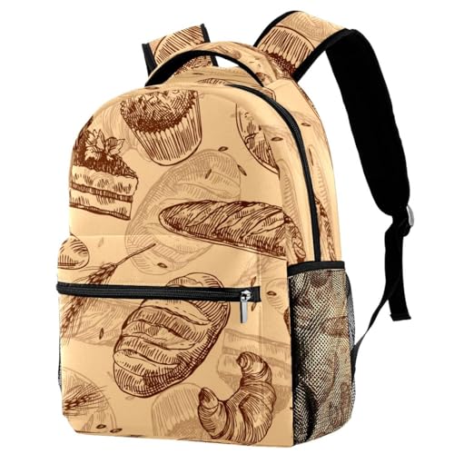 Sac à dos d'école motif pain et gâteau multicolore 29x20x40cm pour ado
