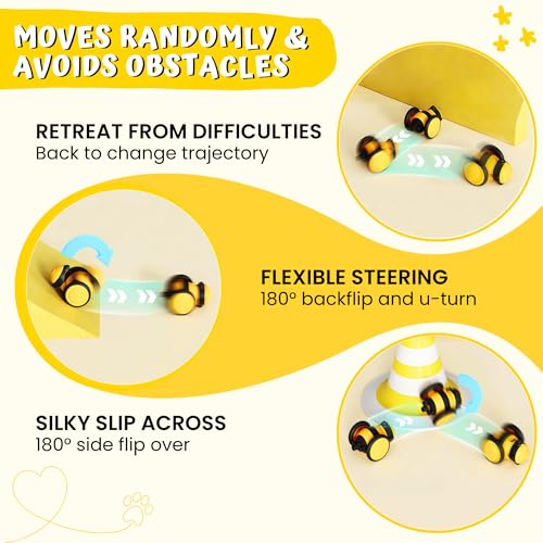 Image of Interactive Cat Toy | Automatic Bee-Shaped Small Smart Pet Toy | Moving Toy for Play & Stimulation | for Indoor & Persian Breeds | Rechargeable Fun Exercise Toy (Yellow)