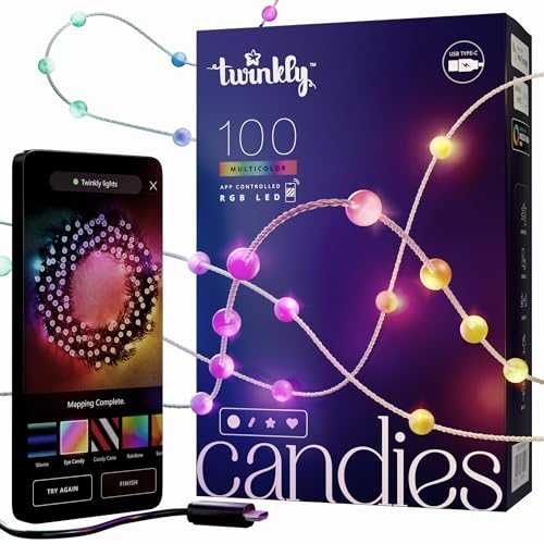 Twinkly Strings USB-C Pearls 100 LED, Pearl Shape LED Light String, Christmas Lights, RGB Multicolor LED Lights