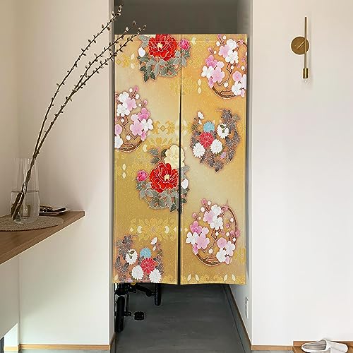 Qinunipoto 暖簾 花柄 和風 桜と菊の花 のれん シンプル風 幅72cm丈120cm インテリア 出入り口 目隠し おしゃれ すだれ 遮光 部屋 間仕切りカーテン 門カーテン ポリエステル製 オーダー可 簡単取付 四季兼用