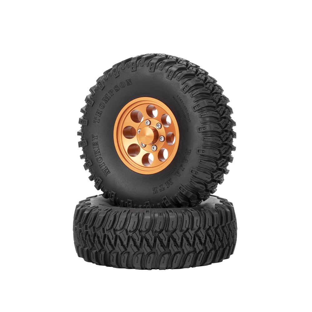 WONFAST 4PCS 1.55 inch Aluminum Alloy Metal Beadlock Wheel Rim Tires and 95mm Rubber Tyre Set for 1/10 RC Crawler Car Parts for Axial 90069 TF2 D90 Tamiya CC01 LC70 LC80 JIMNY (Orange)