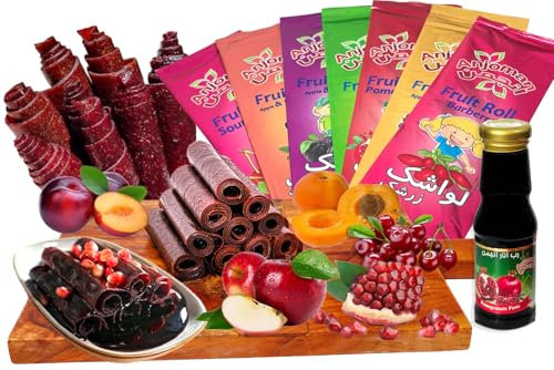 Anjoman Assorted Fruit leather Bars - 7 Sheets (700g) with Pomegranate Paste (280g) | Sour Sauce & Lavashak - Intense Flavor Snack Bundle