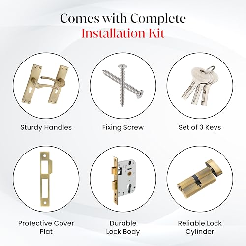 Image of LAPO Mortise Door Lock for Home Main Door & Bedroom with Handle | Heavy-Duty 60mm Cylinder | 45x45mm Body | 3 Brass Keys | Left-Right Fit 30-50mm Door Home Office Hotel | Antique Finish |CY-101