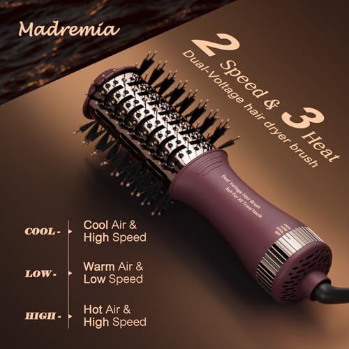 Image of Travel Dual Voltage Hair Dryer Brush 4-in-1 Portable Mini Hot Air Blow Dryer Straightener & Curler Brush, Automatico Doble Voltaje Cepillo Secador De Cabello 110~240V US /EU /UK -Blackcurrant Rose Gold