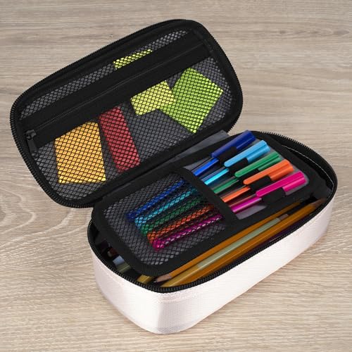 Image of Five Star Pencil Pouch Zipper High-Capacity Storage Organizer Case for Office Supplies Earbuds Chargers Cables Makeup, Tan /Pink (500212C)