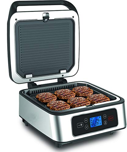 SHAQ Smokeless Grill & Press Electric Indoor Searing Grill & Panini Press Grill Combo, Bistro Sandwich Maker with Removable Grill Plates and Drip Trays, Black, Stainless Steel - Thumbnail 2