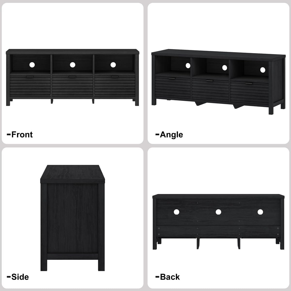 BON AUGURE black tv stand top surface showing TV placement