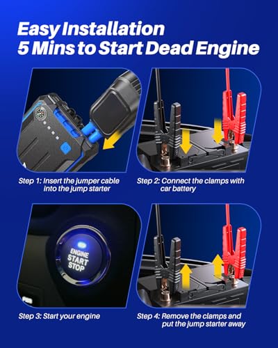 Image of AUTOONE 4000A Car Jump Starter, Battery Jumper Starter Portable for Compact Car Up to 10.0L Gas and 8.0L Diesel Engine Jump Box with Jumper Cables, USB Output and LED Light