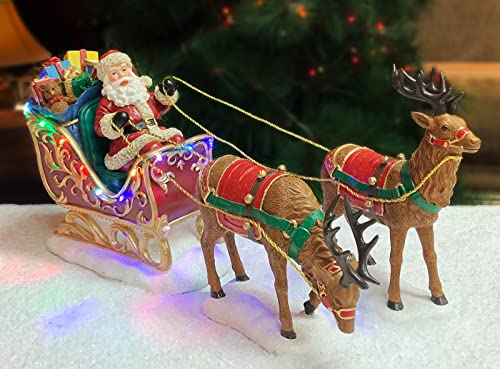 MOMENTS IN TIME Santa Riding Sleigh with Reindeer Christmas Decor...