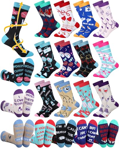 12 Pairs Novelty Nurse Compression Socks for Women Christmas Nurse Doctor Appreciation Gifts Bulk 15-25 Mmhg Compression Socks for Medical Assistant Gifts