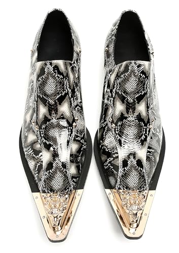 Santimon Mens Loafers Party Dress Slip On Shoes Casual Leather Metal Pointed Toe Wedding Ballroom Fashion Western Summer Shoes for Men4