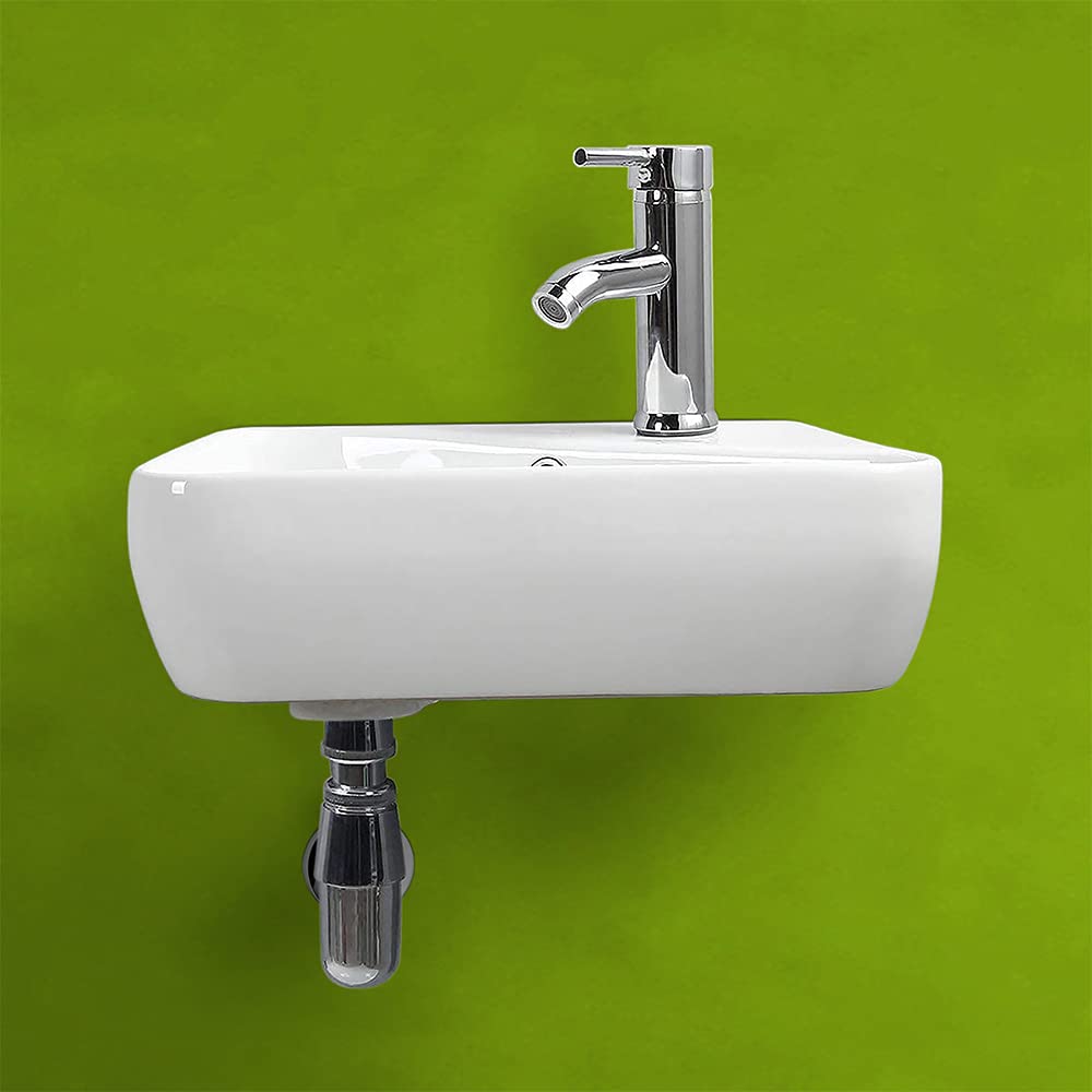 Inbagno Lavabo sospeso in Ceramica Salvaspazio, 45x27.5xh.15 cm, Colore Bianco Lucido (Vasca a SX)