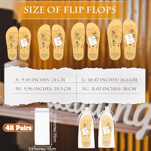 Image of Cuffbow Bulk Flip Flops for Wedding Guest Bride Sandals Spa Slippers with Size Card Organza Bag for Pool Beach Party