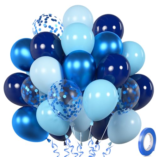 Globos Azules, 30 Metálico Azul Marino Confeti, Globo Helio Azul Claro para Niño, Hombre, Cumpleaños, Boda, Confirmación, Compromiso, Baby Shower