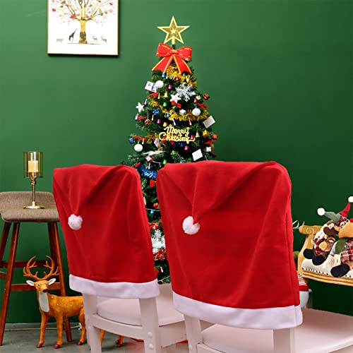 Qubjus 6pcs Christmas Chair Covers Santa Claus Red Hat Dining Chair Slipcovers Kitchen Chair Back Covers for Xmas Home Hotel Holiday Festival Decoration