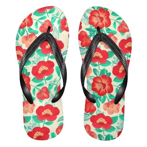 Maple Leaf Sketch Orange Red Floral Blossom Flip Flops for Beach Thong Sandals Anti-slip Lightweight Beach Slippers for Travel Summer Outdoor