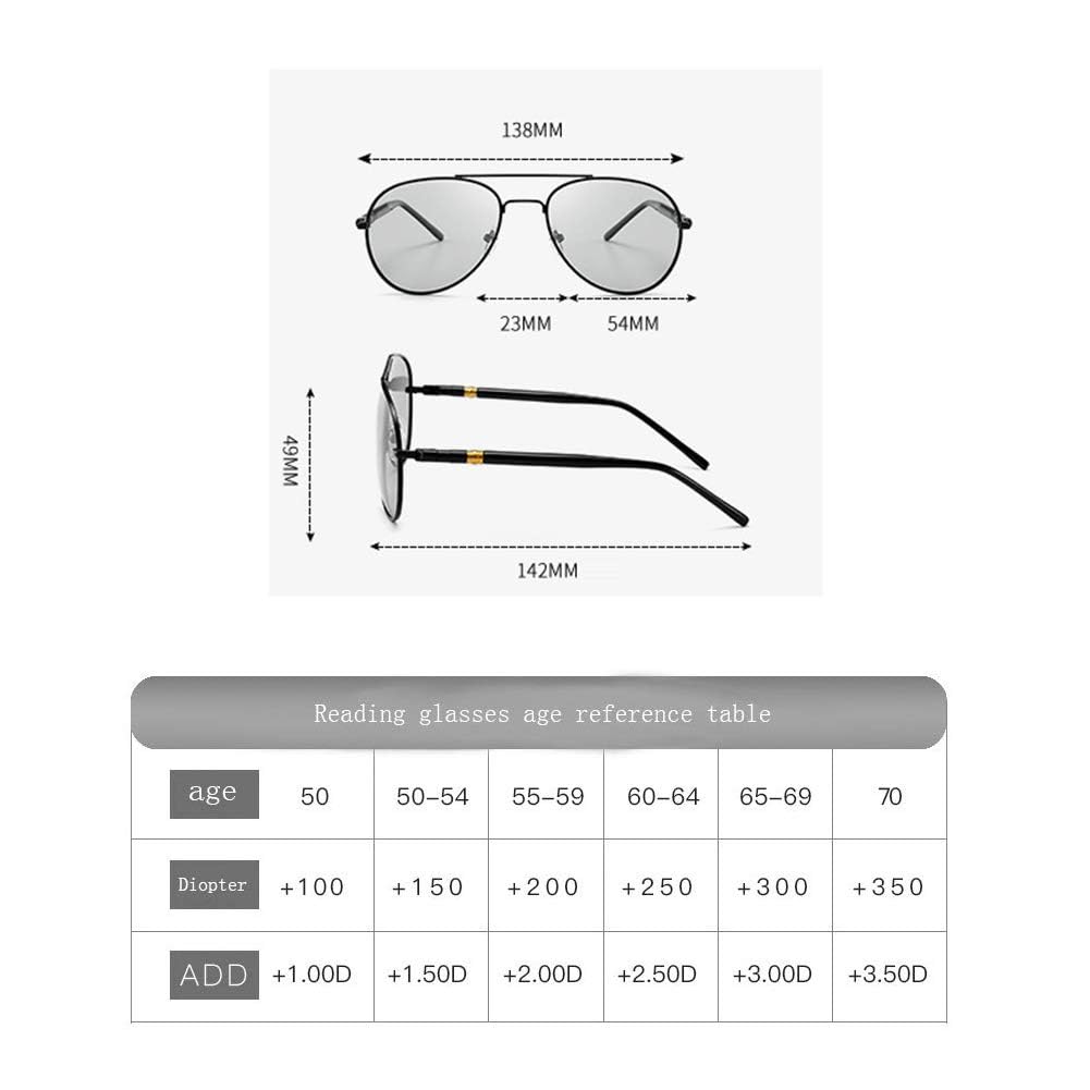 JIETIAN Gafas de Lectura fotocromáticas multifocales progresivas para Exteriores con Lentes asféricas de Resina de 1,56 para presbicia / UV400,01,+1.5